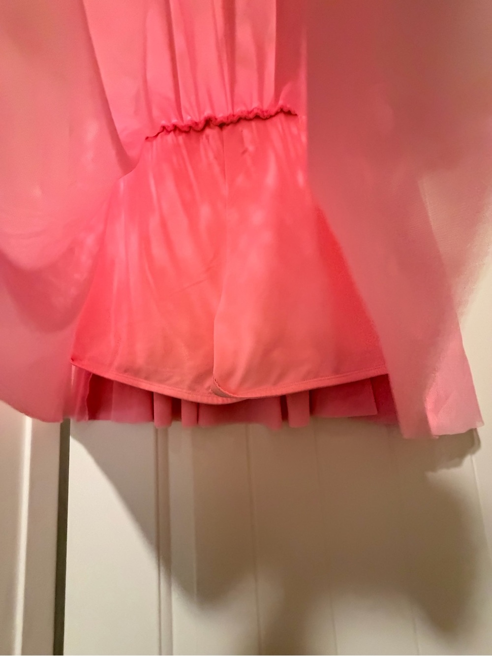 Light Pink Pleated Mesh Drawstring Mini Skirt - Picture 4 of 8